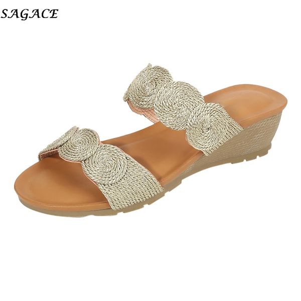 

sagace women leisure comfort fashion slippers beach sandals coil wedges heels slip on comfort european style shoes, Black