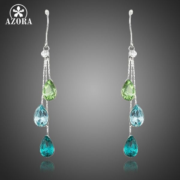 

azora elegant charm earrings for women with 3pcs water drop stellux austrian crystal dangle wedding earrings te0194, Golden