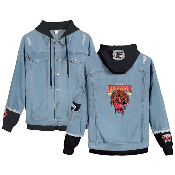 

harajuku cool juice wrld denim jean stitching jacket wear clothes juice wrld casual hoodies men/women hip hop coat jeans hoodies, Black;brown