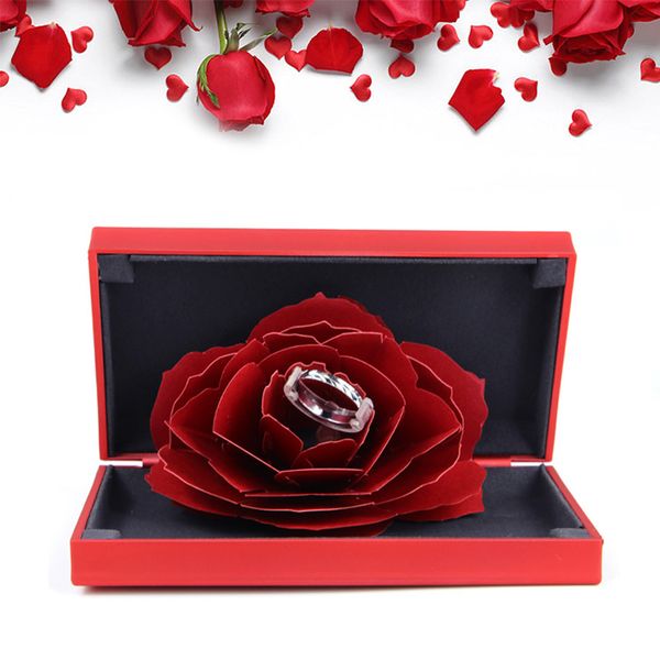 

folding flower ring box romantic marriage rotating rose ring box party wedding engagement jewelry storage display hold