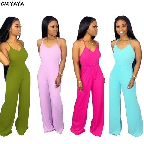 

2019 new women spaghetti strap v-neck sleeveless straight long jumpsuit open back fashion romper playsuit glys6068, White