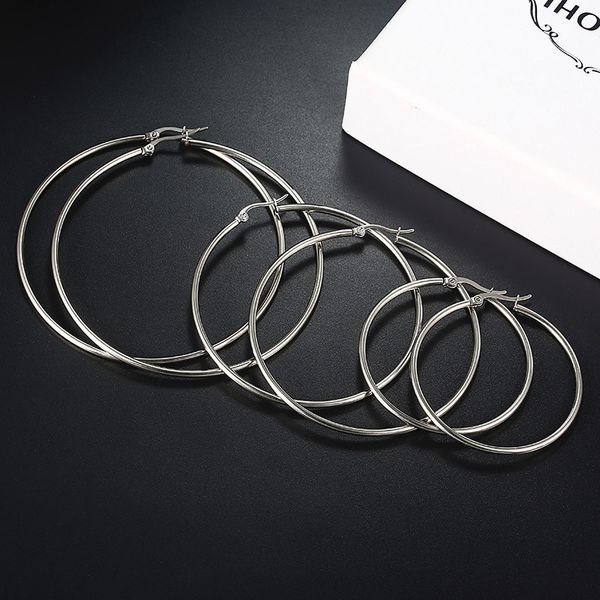 

fashion simple round hoop earrings silver color stainless steel geometric earrings for women wedding party jewelry e090, Golden;silver