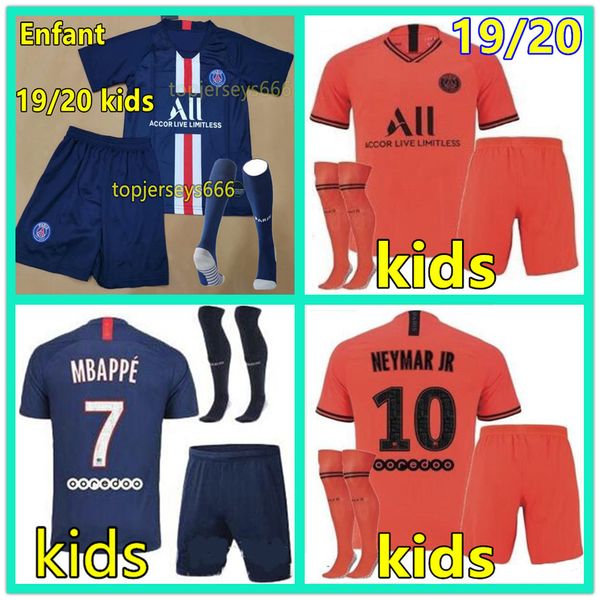 

New p g kid kit et ock occer jer ey maillot p g kid 2019 2020 football kit 19 20 maillot de foot p g kid hirt mbappe jer ey, Black;red