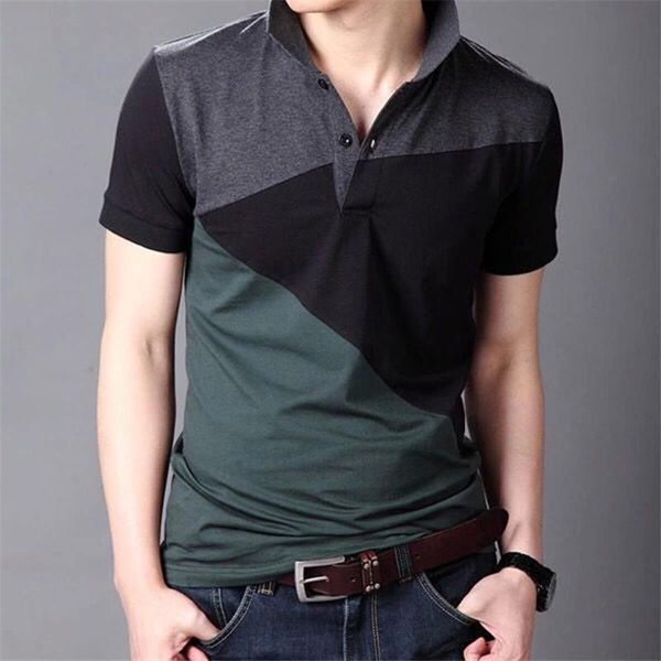 

stitching color mens designer t shirt fashion lapel mens casual t shirt summer homme sports clothes, White;black