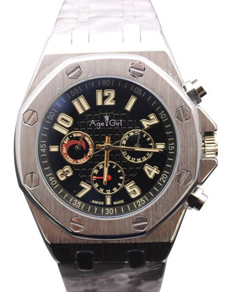 

wholesale luxury new brand men's 46mm stainless steel classic self wind automatic mechanical self wind rubber black watch, Slivery;brown