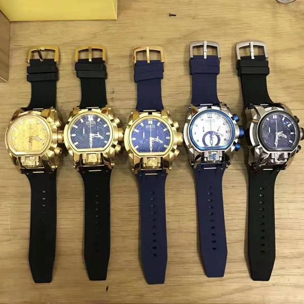 

promotional invicta luxury mens watches big brand quartz movement 6 pin full function harmless silicone mens sport watches, Slivery;brown