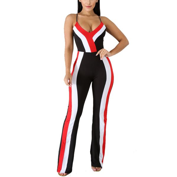 

women overalls jumpsuits strap striped high waist elegant wide leg outfits playsuits fashion bodycon rompers, Black;white