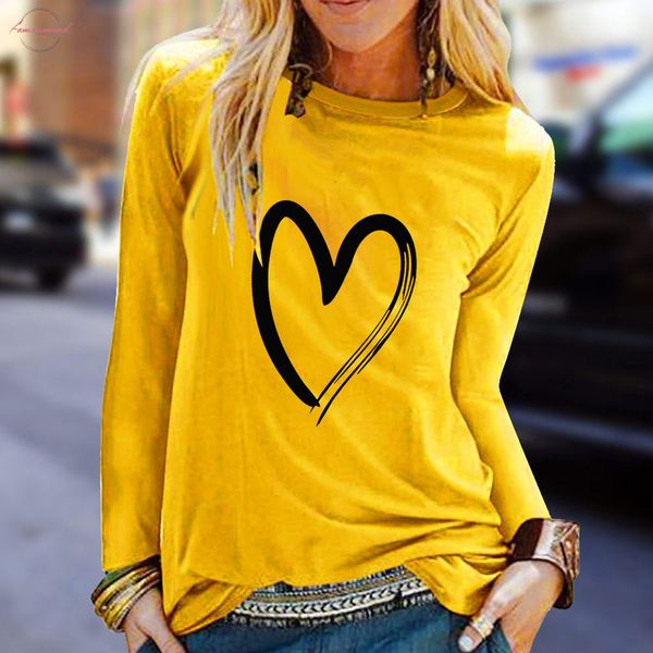 

love heart t shirt плюс размер женщины печать отпечатано с длинным рукавом тонкий easy basic tee shirt femme топ camiseta mujer женщины, White