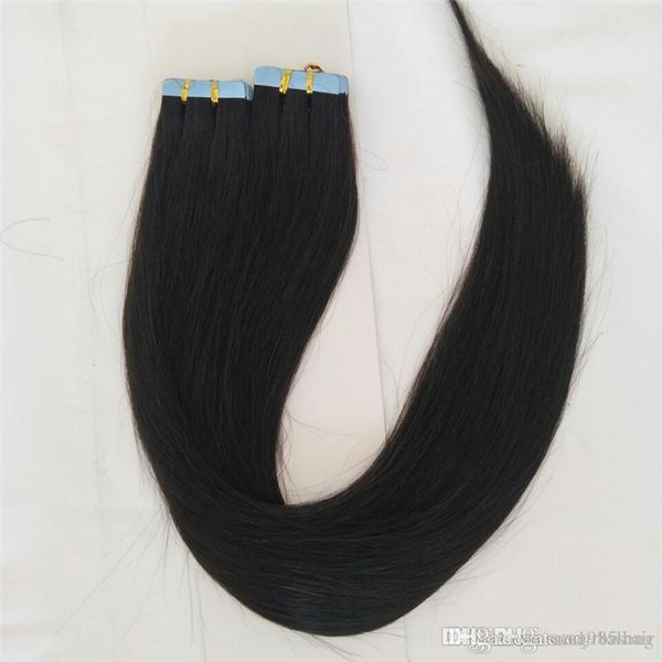 

14'' 16'' 18"20" brazilian virgin tape hair extension 200g pu skin weft hair extensions straight natural color, Black
