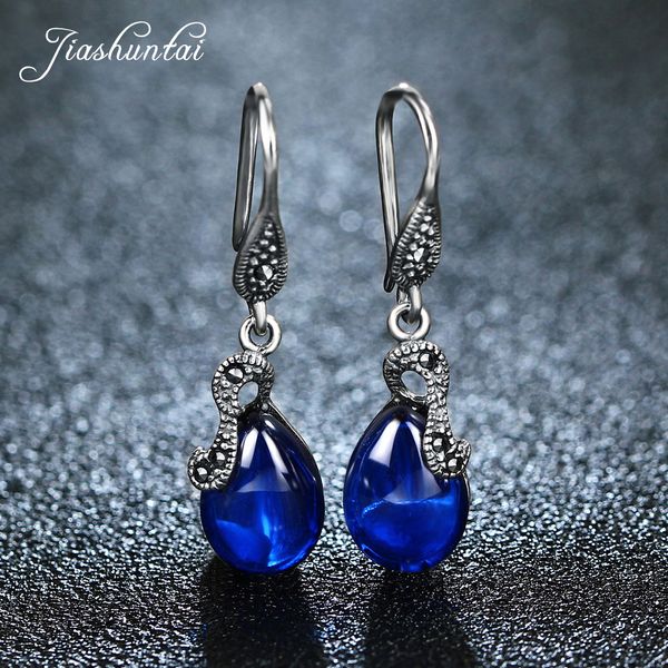 

jiashuntai retro 100% 925 sterling silver drop earrings for women natural precious stones vintage thai silver earring jewelry