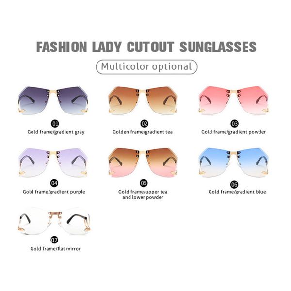 

women ttlife irregular rimless sunglasses brand designer alloy frame oversize gradient sun glasses fashion female clear shades ch01, Blue
