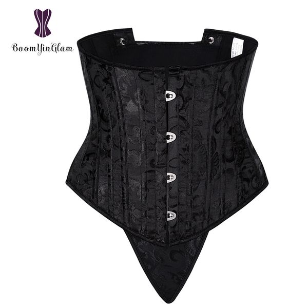

black women slimming waist shapewear short-waist shaper jacquard underbust corselet 24 steel boned waist training corset 2830#, Black;white