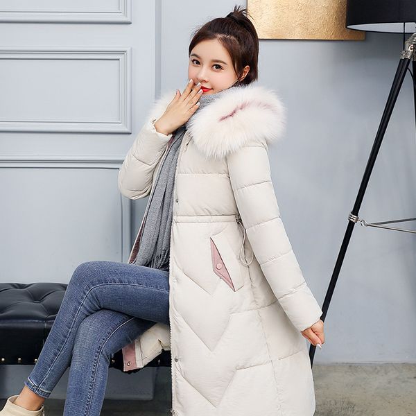 

long-style knee-crossing new autumn and winter clothes korean version of belt-tied down cotton-padded jacket women 810, Tan;black