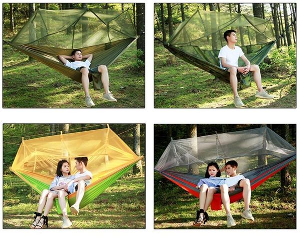 12 cores 2 pessoas Parachute Mosquito Net Hammock Chair Turismo Hammock Rede balanço do jardim Camping Hammock Dormir hamacks