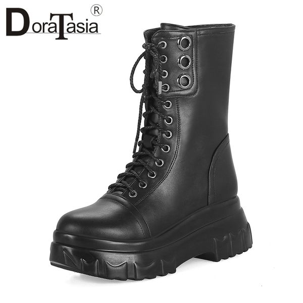 

doratasia 33-42 black high platform booties ladies mid-calf motorcycle boots women 2019 winter warm fur high heels shoes woman