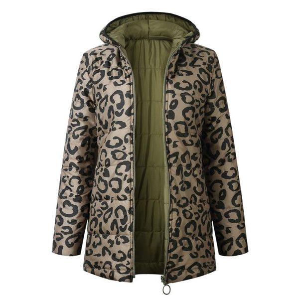 

women winter leopard coat hooded double sided zipper coat warm fluffy loose zip jacket casual leopard coats, Black