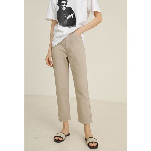 

women high waist ankle lenth straight jeans khaki beige s,,l, Blue
