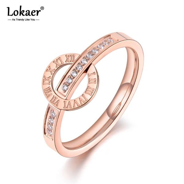 

lokaer trendy titanium stainless steel roman numerals rings for women girls mosaic cz crystal love wedding ring jewelry r19075, Slivery;golden