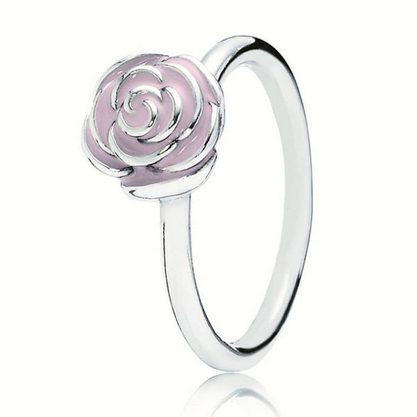 

sparkling bow magnolia bloom pink ring with crystal 925 sterling silver ring for women wedding europe diy jewelry, Slivery;golden