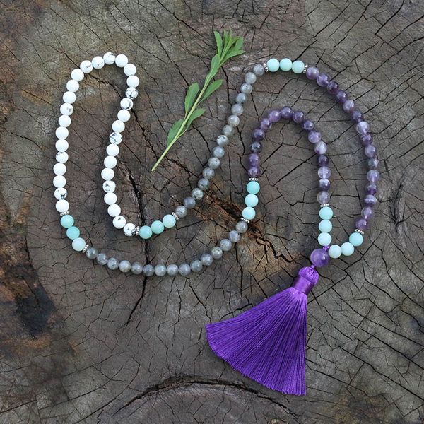 

8mm labradorite,amethyst,howlite,amazonite,meditation mala,chakra stones mala,buddhist mala prayer bead,japa mala 108 beads, Silver