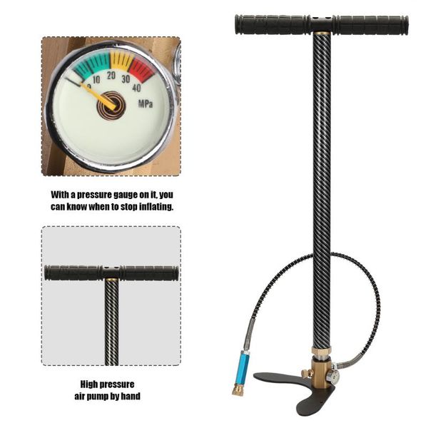 

new 400bar 40mpa fine quality hand operated inflator pump mini high pressure compressor with 8mm female connector for bike tyre