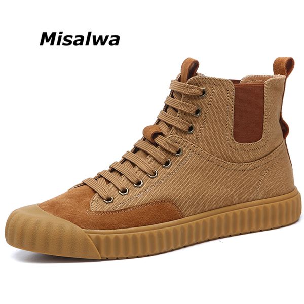 

misalwa fall spring casual high shoes boots suede leather men shoes lace-up round toe breathable men's boots, Black