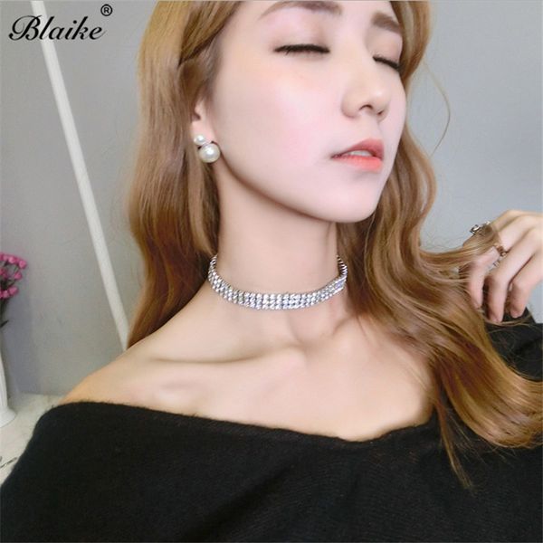 

blaike 925 sterling silver filled choker necklace for women exquisite three row zircon necklace hip hop punk jewelry gifts