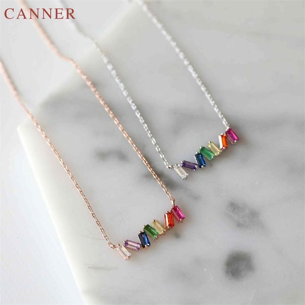 

rainbow cubic zirconia necklace women colorful crystal rhinestone pendant necklace silver/gold color chain collar necklaces c40