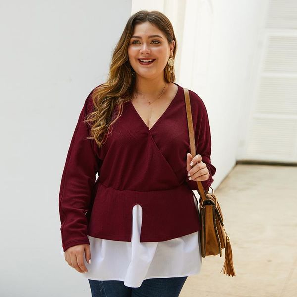 

2020 большой размер женщин весна рубашка с длинными рукавами sexy v-образным вырезом моды прострочкой женщин рубашки вскользь большого разме, White