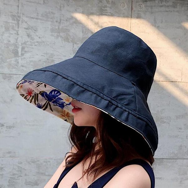 

suogry double-sided reversible bucket hat 3d printed fisherman hats summer spring caps casual sunhat for women, Blue;gray