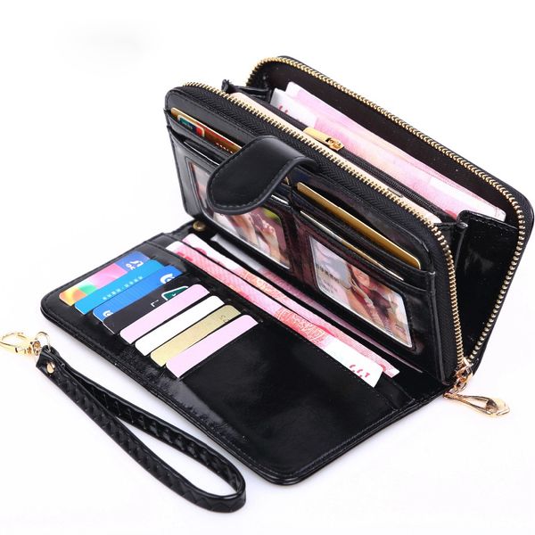 

dropshipping purse women zipper long vintage wallet women leather big money bag credit card holder wallet solid casual, Red;black