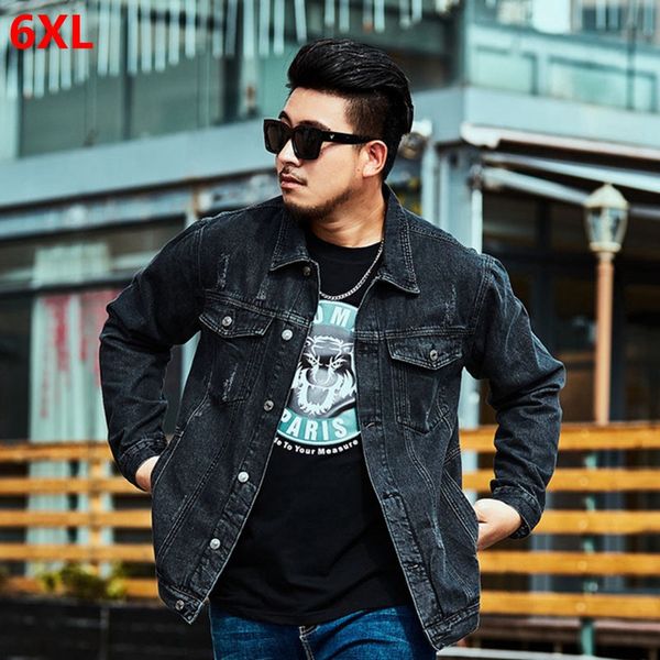 

large size denim jacket male long sleeve 2019 autumn new large size youth plus jacket 6xl 5xl, Black;brown