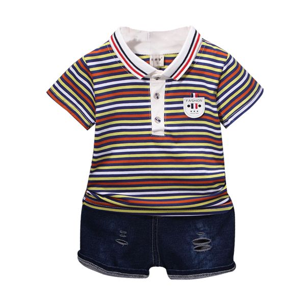 

лето мальчиков с коротким рукавом полосатой печати топы футболки denim шорты малыш повседневный нарядах наборы, White