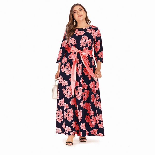 

long sleeve red printed bohemian dress plus size women's dress, Black;gray