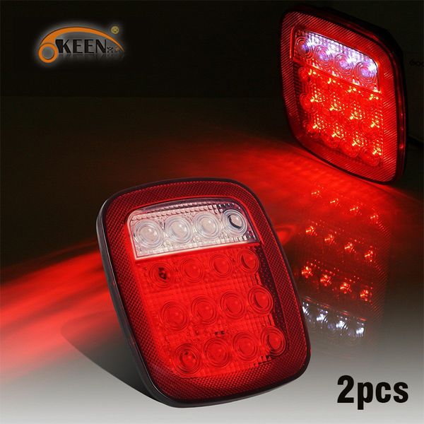

okeen 2pcs universal led trailer tail lights 12v white red brake turn signal reverse running back up srear lights for