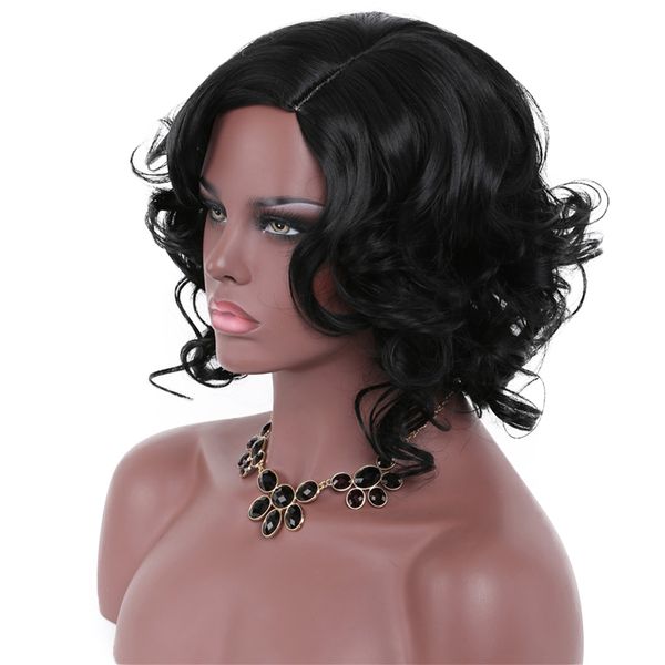 

euro-american short curly fashion fluffy heat resistant black wigs fully head hair for black women