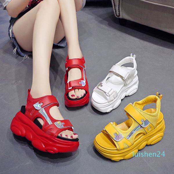 

2019 summer women sandals thick bottom wedge platform sandals ladies ankle strap open toe shoes woman white yellow l24, Black