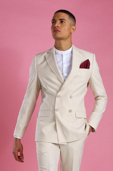 Marca New Ivory 2 Piece Suit Men Wedding Tuxdos alta qualidade noivo smoking trespassado Side Ventilação Best Men Blazer (Jacket + calça)