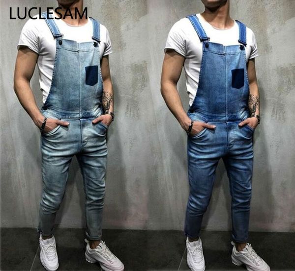 

мужские карманом джинсы комбинезоны slim fit denim bib комбинезоны эластичный высокого качества подтяжк брюки повседневный хип-хоп джинсы дл, Blue