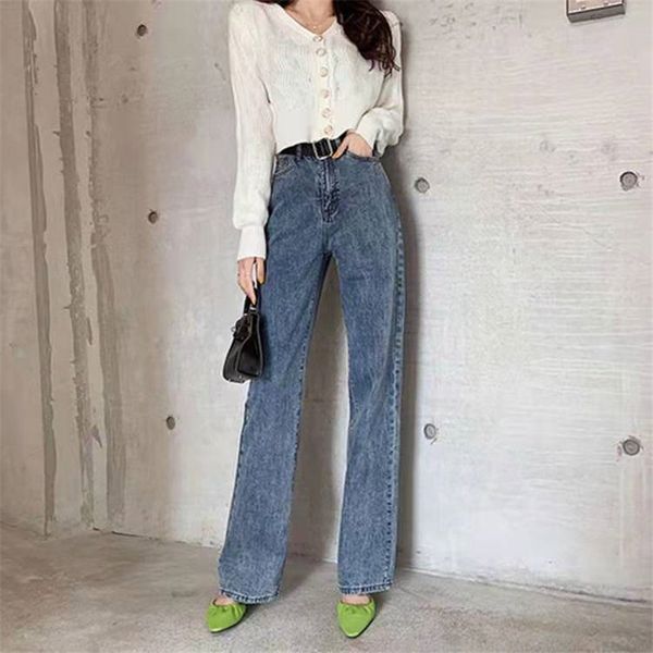 

high waist and wide legs women's jeans luxury designer loose straight denim woman pants black blue s-l