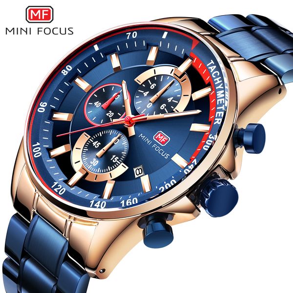 

mini focus 2019 men quartz watch stainless steel strap multifunction calendar sports mens watches relogio masculino, Slivery;brown