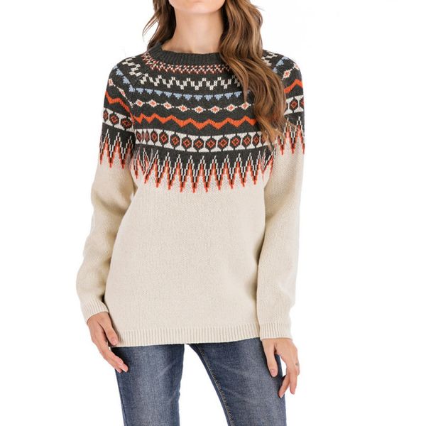 

women knitted sweater autumn winter pullover o-neck long-sleeved sweater casual loose knit, White;black