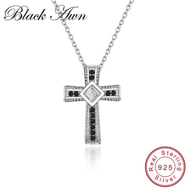 

black awn] real 100% 925 sterling silver fine jewelry classic cross necklace pendants sterling silver jewelry p106