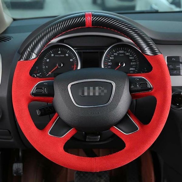 

hand sewing leather carbon fiber steering wheel cover for audi a4 a6 q7