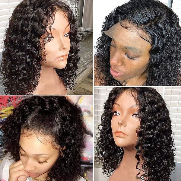 Безвешие кружевные фронтные парики бразильские девственницы человеческие волосы короткие боб парик с натуральными волосяными (14 дюйма 130% плотность, сплетен