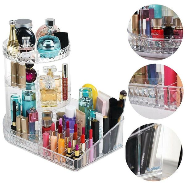 

women ladies fashion new makeup shelf cosmetic rack holder 360 degree rotating organizer storage case box