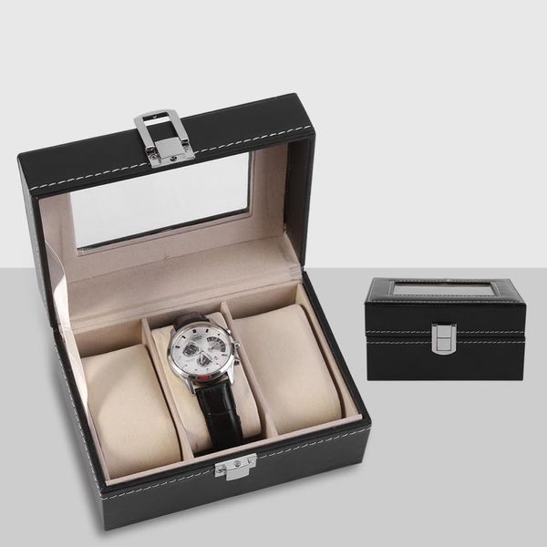 

high grade 3 slots pu leather watch box case for clock jewelry watch organizer holder display storager luxury horloge box a, Black;blue