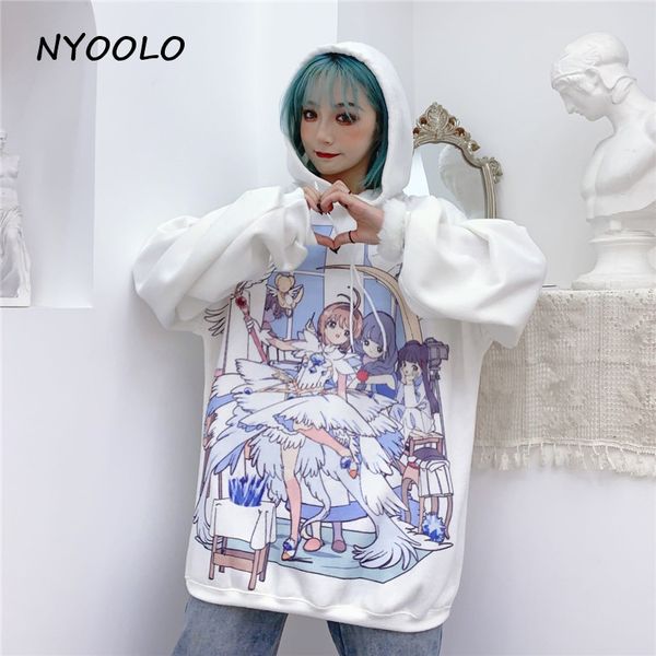 

nyoolo осень зима улица sailor moon печати теплые толстовки повседневный сыпучие длинным рукавом с капюшоном плюс бархатные пуловер женщин т, Black