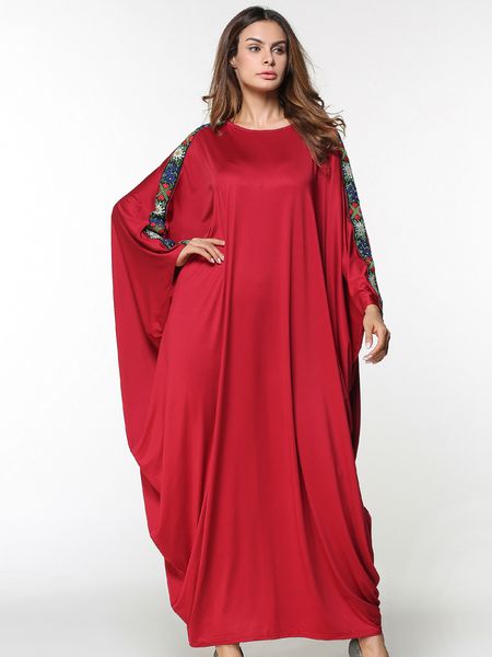 

2020 fashion muslim dress batwing abaya embroidery bat sleeve women caftan long robe arabe ramadan dubai islamic moroccan kaftan, Red