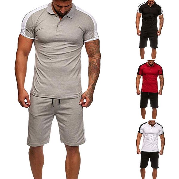 

heflashor 2019 two pieces set men short sleeve t shirt shorts men's tracksuits new causal sportswear short trousers, Gray